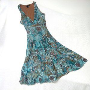 LILLIE RUBIN Blue Brown Sleeveless Summer Dress